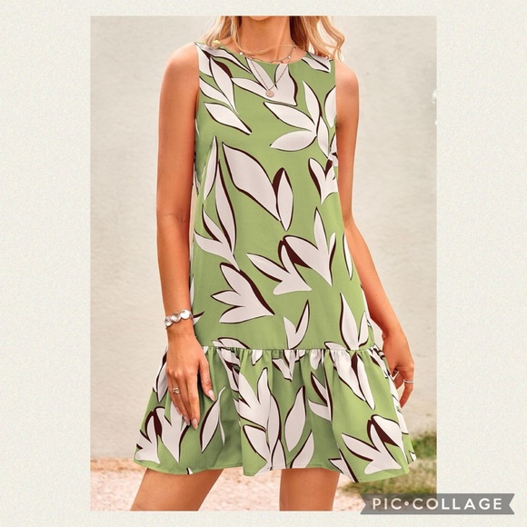 PrettyGarden Dresses & Skirts - Leaf Pattern Sleeveless Mini Dress